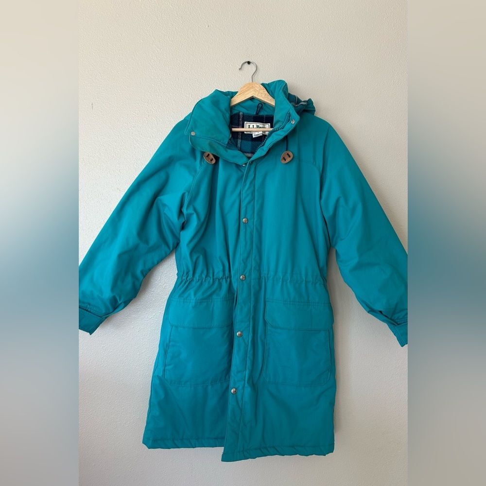 LL Bean Women’s Vintage Parka Coat Teal Wool Lined Long Size M